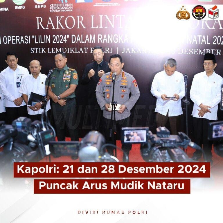 Kapolri Prediksi Puncak Arus Mudik Nataru 2024-2025 Terjadi pada 21 dan 28 Desember