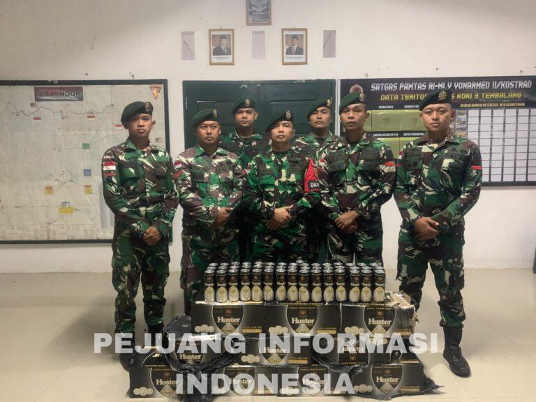 Satgas Pamtas Yonarmed 11 Kostrad Gagalkan Penyelundupan 240 Kaleng Miras di Perbatasan Nunukan