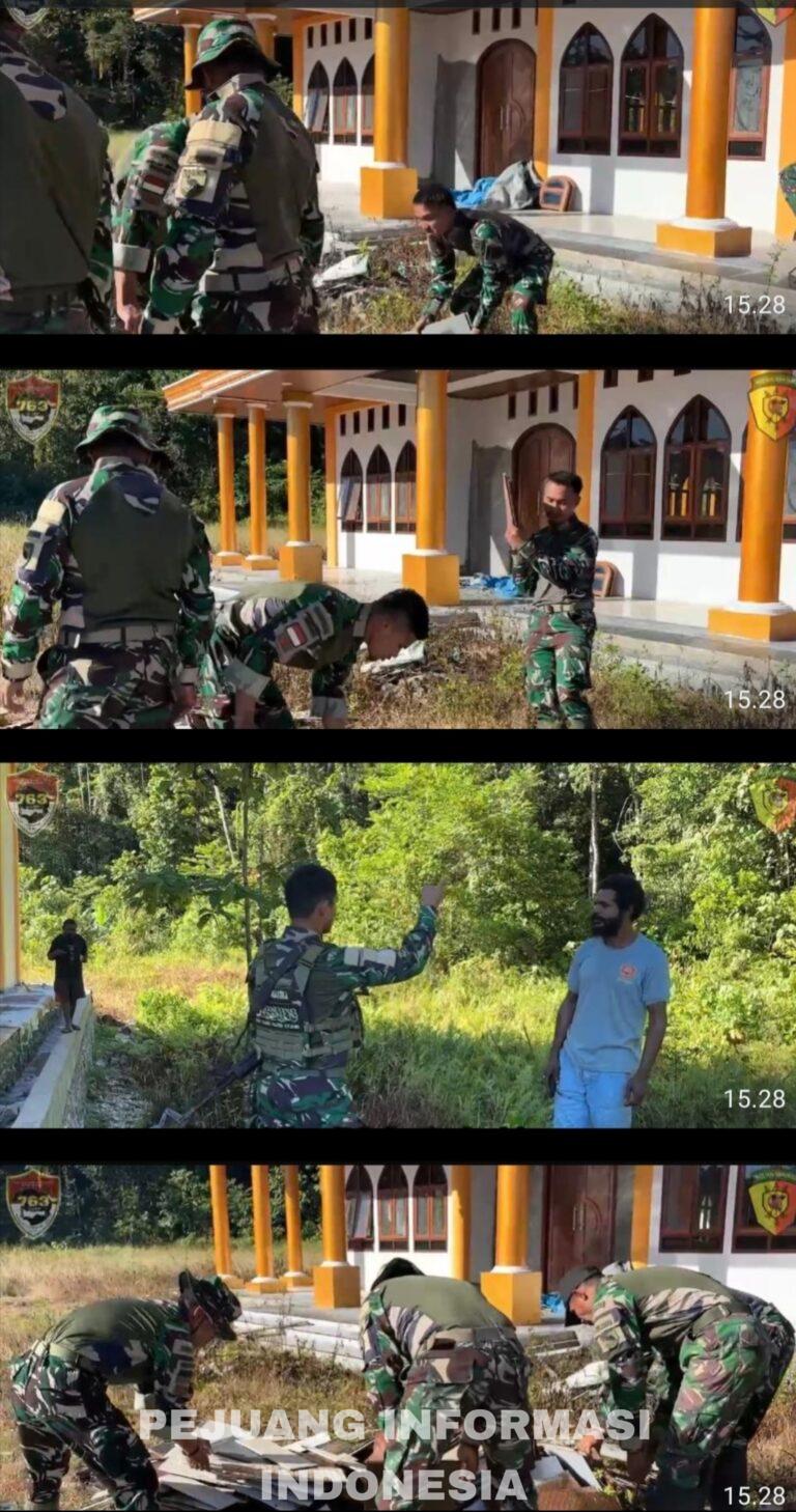 Satgas Pamtas RI–PNG Kewilayahan Yonif 763/SBA Pos Konja Laksanakan Gotong Royong Pembersihan Gereja Baru