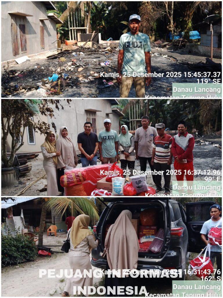Bantuan Korban Kebakaran Dari Dinas Sosial diantar langsung oleh kades Danau lancang 